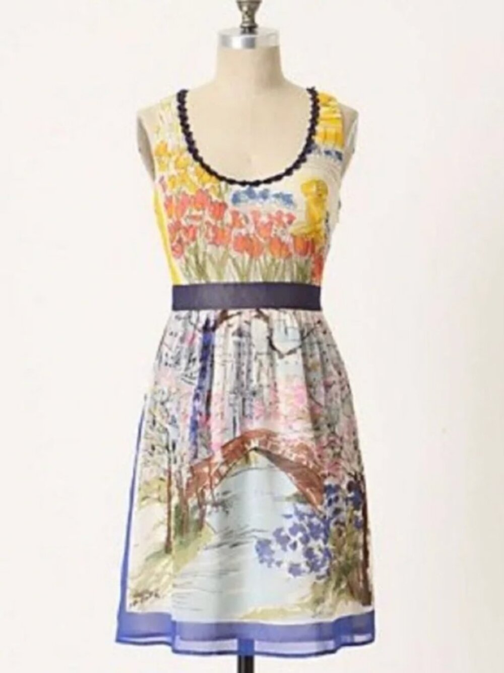 Anthropologie We Love Vera New York Print Silk Chiffon Sleeveless Midi Dress 12